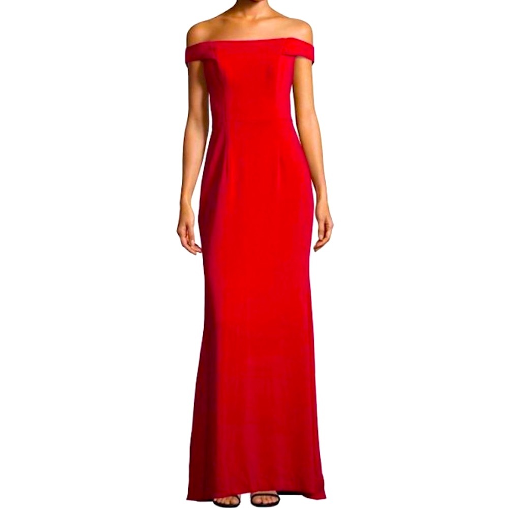 Carmen Marc Valvo Red, off the shoulder, off-shoulder evening gown